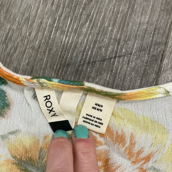 Roxy Tropical Floral Teal Orange Yellow Beach Sundress Mini Dress - Picture 5 of 8